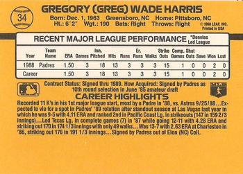 1989 Donruss #34 Greg Harris Back