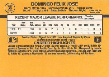 1989 Donruss #38 Felix Jose Back