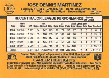 1989 Donruss #106 Dennis Martinez Back