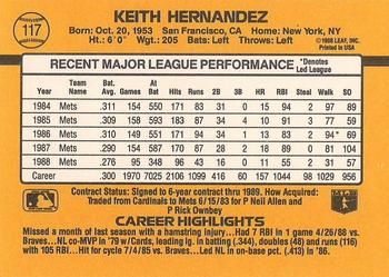 1989 Donruss #117 Keith Hernandez Back