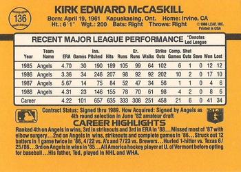 1989 Donruss #136 Kirk McCaskill Back