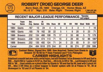 1989 Donruss #173 Rob Deer Back