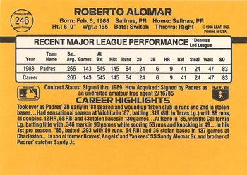 1989 Donruss #246 Roberto Alomar Back