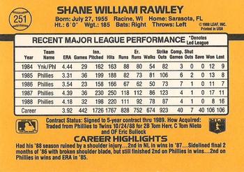 1989 Donruss #251 Shane Rawley Back