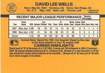 1989 Donruss #307 David Wells Back