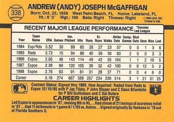 1989 Donruss #338 Andy McGaffigan Back