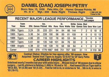 1989 Donruss #344 Dan Petry Back