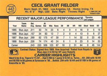 1989 Donruss #442 Cecil Fielder Back