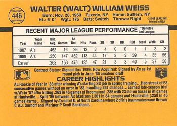 1989 Donruss #446 Walt Weiss Back
