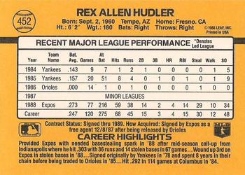 1989 Donruss #452 Rex Hudler Back