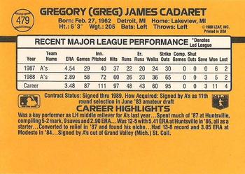 1989 Donruss #479 Greg Cadaret Back