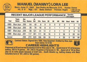 1989 Donruss #504 Manny Lee Back