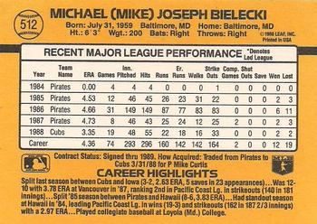 1989 Donruss #512 Mike Bielecki Back