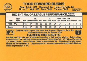 1989 Donruss #564 Todd Burns Back