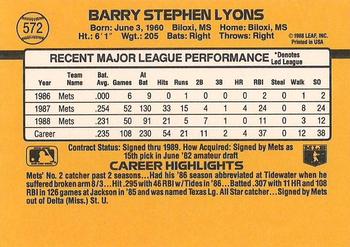 1989 Donruss #572 Barry Lyons Back
