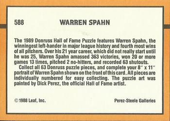 1989 Donruss #588 Warren Spahn Puzzle Back