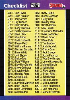 1989 Donruss #600 Checklist: 578-660, Bonus MVP's Front