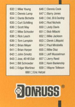 1989 Donruss #600 Checklist: 578-660 Back