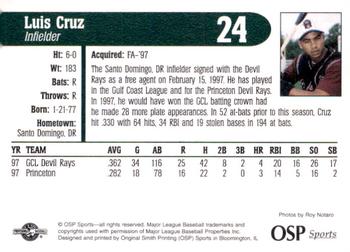 1998 OSP Sports Hudson Valley Renegades #NNO Luis Cruz Back