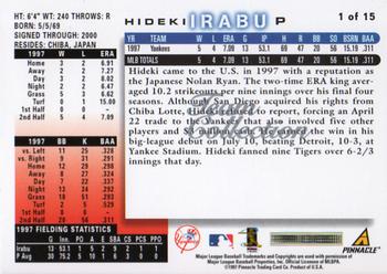 1998 Score New York Yankees #1 Hideki Irabu Back