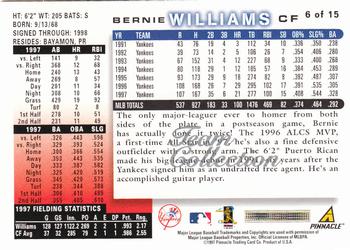 1998 Score New York Yankees #6 Bernie Williams Back