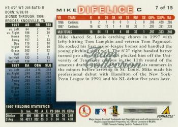 1998 Score St. Louis Cardinals #7 Mike Difelice Back