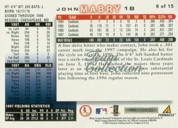 1998 Score St. Louis Cardinals #9 John Mabry Back