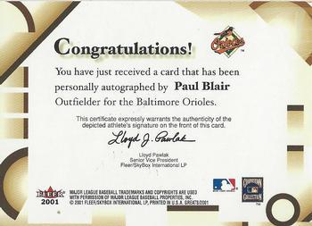 2001 Fleer Greats of the Game - Autographs #NNO Paul Blair Back
