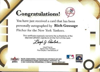 2001 Fleer Greats of the Game - Autographs #NNO Rich Gossage Back