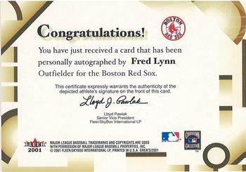 2001 Fleer Greats of the Game - Autographs #NNO Fred Lynn Back