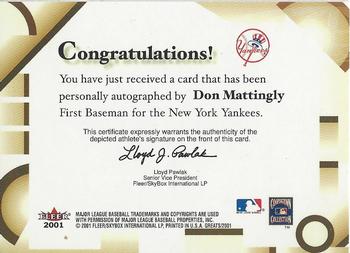 2001 Fleer Greats of the Game - Autographs #NNO Don Mattingly Back