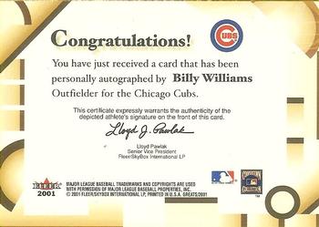 2001 Fleer Greats of the Game - Autographs #NNO Billy Williams Back