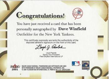 2001 Fleer Greats of the Game - Autographs #NNO Dave Winfield Back