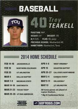 2014 TCU Horned Frogs Schedule Cards #NNO Trey Teakell Back