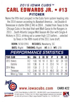 2015 Choice Iowa Cubs #22 Carl Edwards Jr. Back