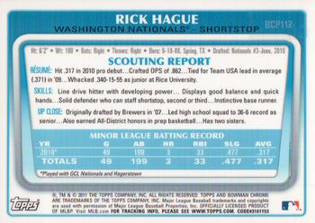 2011 Bowman - Chrome Prospect Autographs #BCP112 Rick Hague Back