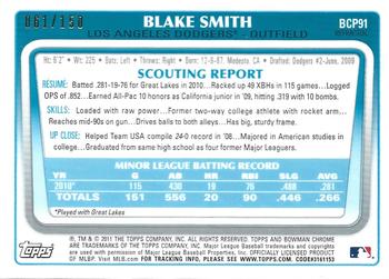 2011 Bowman - Chrome Prospect Autographs Blue Refractors #BCP91 Blake Smith Back