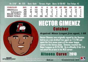 2010 Grandstand Altoona Curve #NNO Hector Gimenez Back