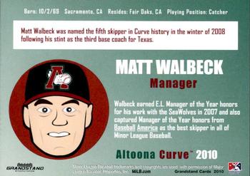 2010 Grandstand Altoona Curve #NNO Matt Walbeck Back