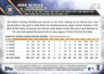 2016 Topps American League Standouts #AL-4 Jose Altuve Back