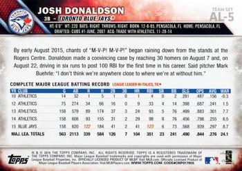 2016 Topps American League Standouts #AL-5 Josh Donaldson Back