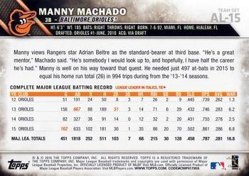 2016 Topps American League Standouts #AL-15 Manny Machado Back
