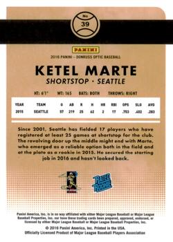 2016 Donruss Optic #39 Ketel Marte Back