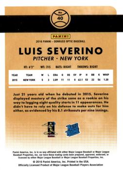 2016 Donruss Optic #40 Luis Severino Back