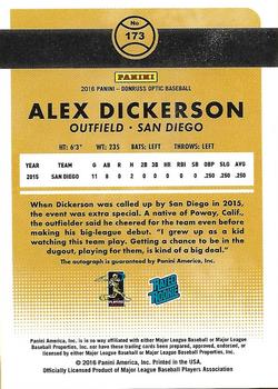 2016 Donruss Optic #173 Alex Dickerson Back