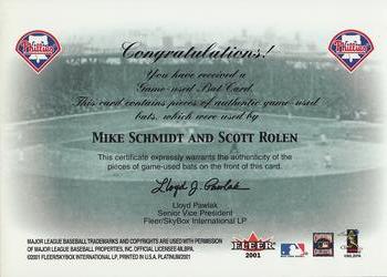 2001 Fleer Platinum - Classic Combinations Memorabilia #NNO Scott Rolen / Mike Schmidt Back