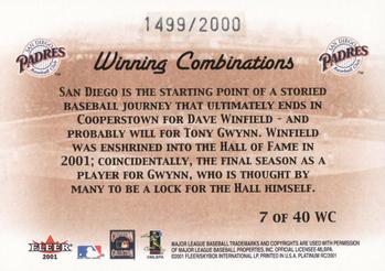 2001 Fleer Platinum - Winning Combinations #7 WC Dave Winfield / Tony Gwynn Back
