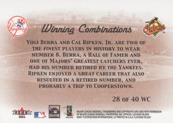 2001 Fleer Platinum - Winning Combinations Blue #28 WC Yogi Berra / Cal Ripken, Jr. Back