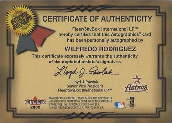 2001 Fleer Premium - Autographics #NNO Wilfredo Rodriguez Back