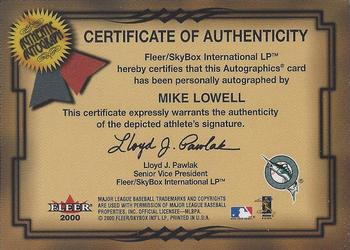 2001 Fleer Premium - Autographics #NNO Mike Lowell Back